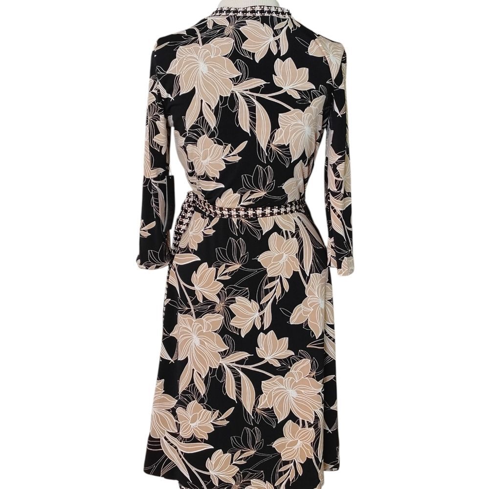 NWT White House Black Market Black Tan Floral Houndstooth Reversible Wrap Dress - Picture 4 of 15